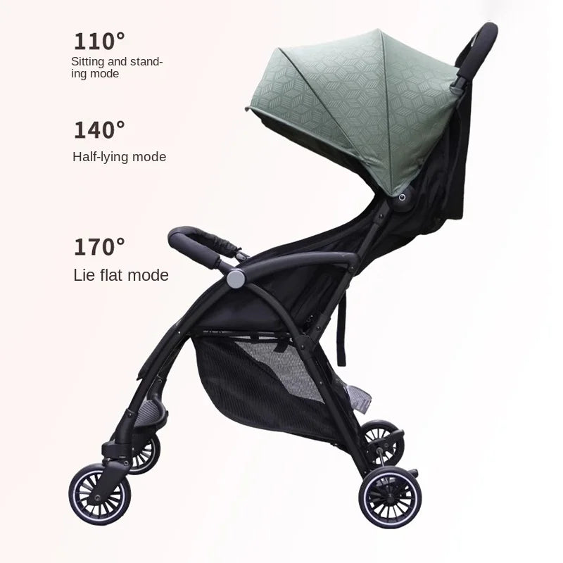 Sitting &amp; Lying Dual‑Use Lightweight Folding Baby Stroller (Multi‑Speed · Large Storage · Two‑Way Rollout)
