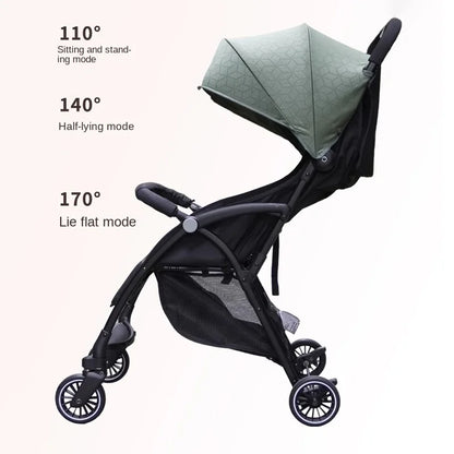 Sitting &amp; Lying Dual‑Use Lightweight Folding Baby Stroller (Multi‑Speed · Large Storage · Two‑Way Rollout)