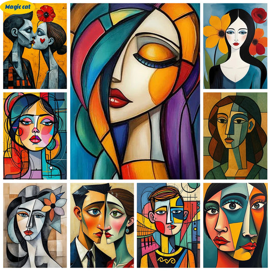 Abstract Couple Portrait 5D Diamond Painting – DIY Rhinestone Diamond Embroidery Art for Home Décor & Gifting