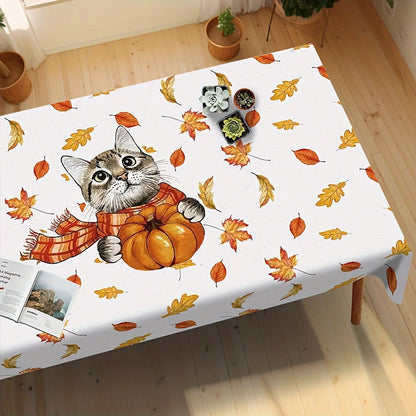 Autumn Pumpkin Maple Leaf Charming Cat Tablecloths Thanksgiving Fall Waterproof Tablecover Wedding Home Party Dining Table Decor