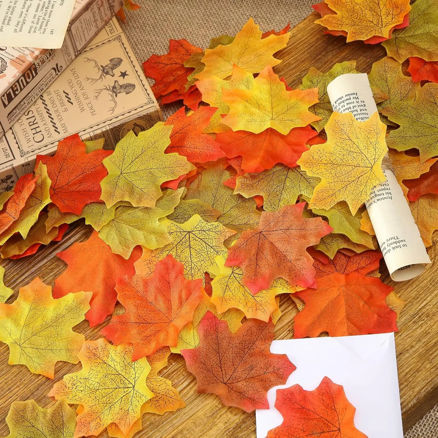 50-1000Pcs Artificial Maple Leaves Autumn Silk Fall Leaf For Thanksgiving Halloween Christmas Home Decoration Party Decor Props