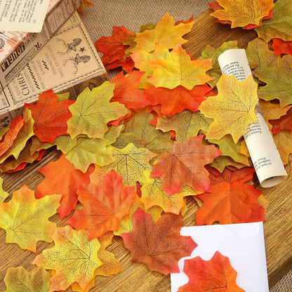 50-1000Pcs Artificial Maple Leaves Autumn Silk Fall Leaf For Thanksgiving Halloween Christmas Home Decoration Party Decor Props