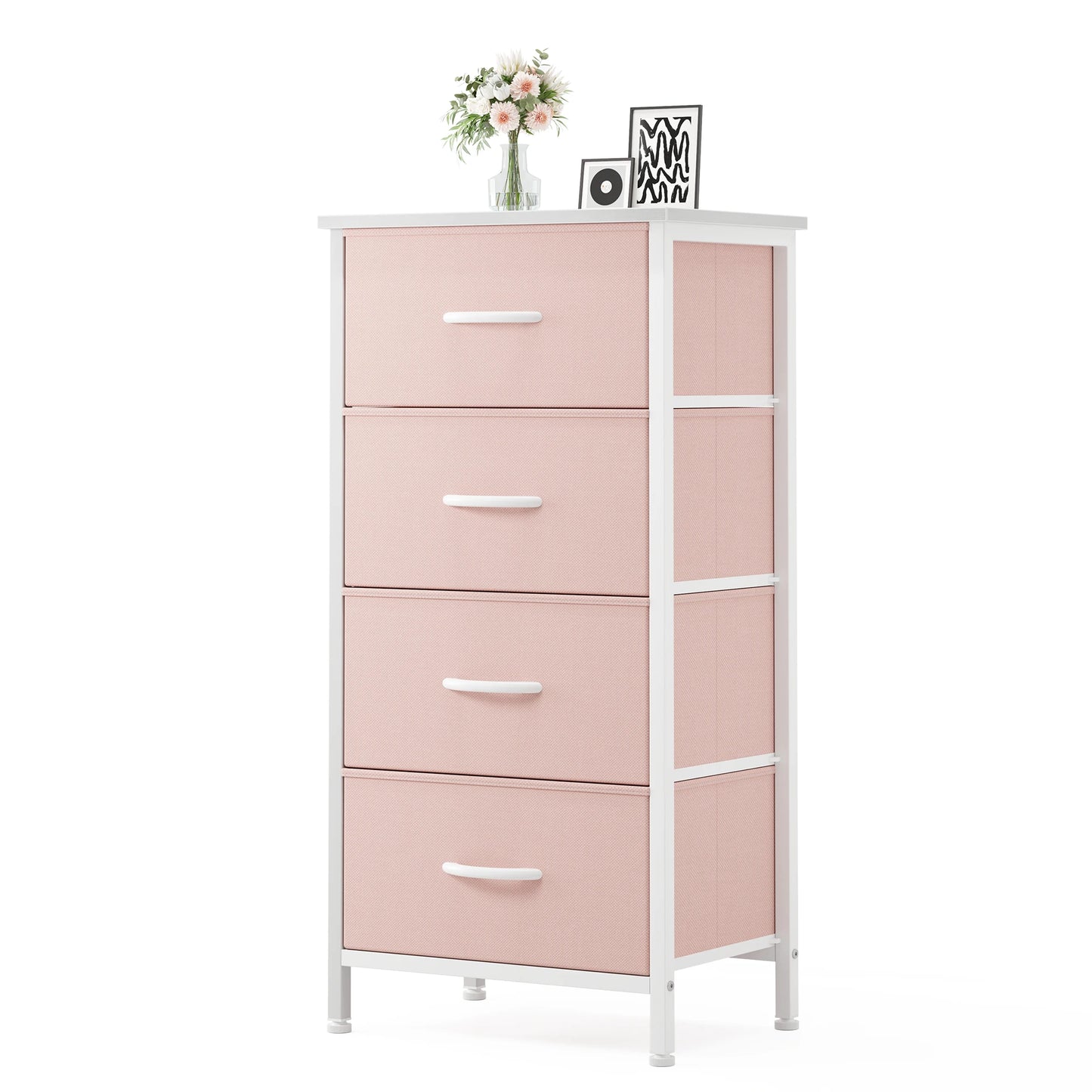 4‑Drawer Fabric Cabinet – Wood Top, Steel Frame