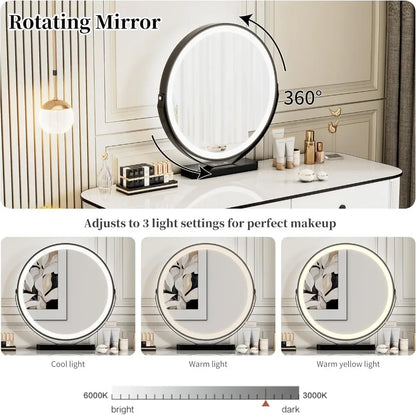 Modern LED Vanity Desk — Mirror, Drawers & Adjustable Cabinet