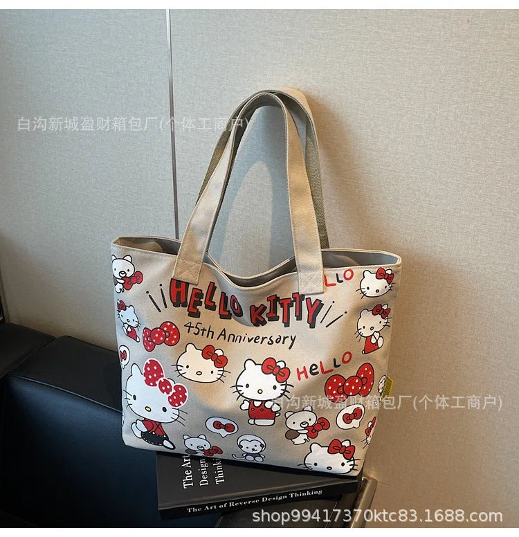 Sanrio Hello Kitty Canvas Zipper Handbag (48cm Large Capacity Tote Bag)