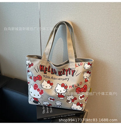 Sanrio Hello Kitty Canvas Zipper Handbag (48cm Large Capacity Tote Bag)
