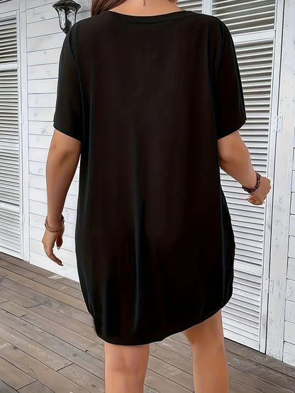 Women's Summer Loose Abstract Face Print Round Neck Short Sleeve Pocket Comfortable Casual Plus Size Dress