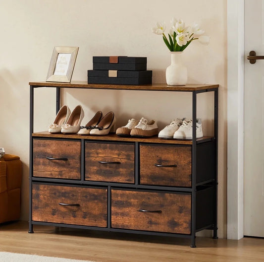 JHK Shoe Cabinet Dresser With 5 Fabric Drawers  Space Saving Cabinet  Home Furniture