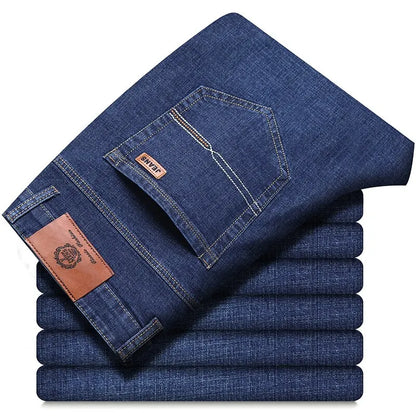 Men Fashion Straight Jeans Mens 2025 New Stretch Slim Fit Pants Comfortable Soft Business Denim Trousers Male Brand Clothing