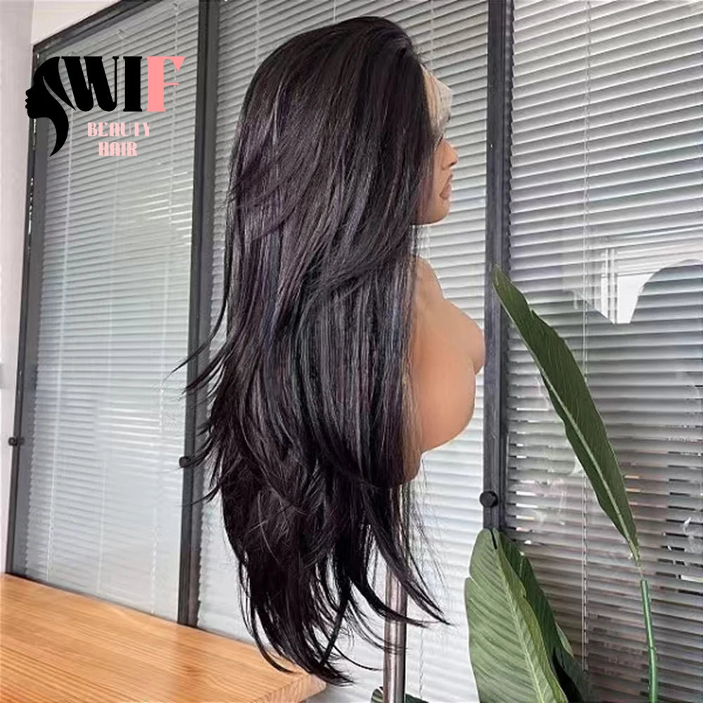 Natural Straight Black Synthetic Lace Front Wig (Heat‑Resistant · Daily Use · Glueless)