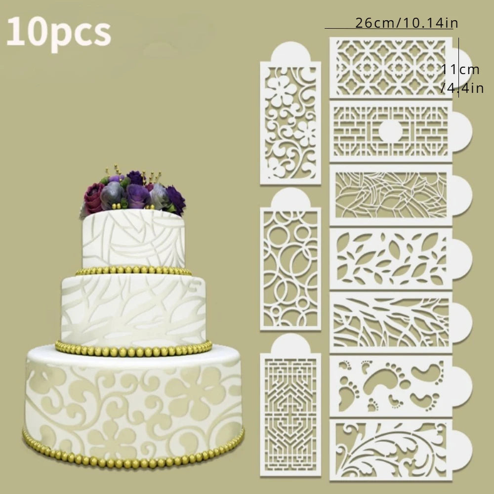 10PCS/set DIY Fondant Stencil Reusable Cake Decorating Stencil Plastic Spray Mold Stencils Cake Drawing Painting Decorating tool