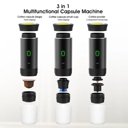 Wireless Electric Portable Espresso Coffee Machine for Car & Home Camping 3-in-1 Capsule