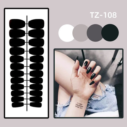 24pcs Gold Stripe Press‑On Nails – Long Square Full Cover Tips
