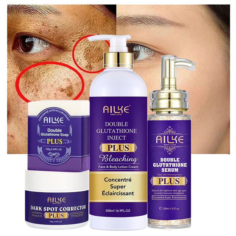 AILKE Glutathione PLUS Whitening Skin Care Set, Advanced Lightening Lotion, Moisturizes, Softens, Bleaching Kit for Men, Women