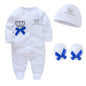 4 Pcs/set Baby Clothing Set Newborn Boys Jumpsuit +Hat+Mittens Baby Girls Pink Romper 100% Cotton Soft Kids Clothes for 0-9 M