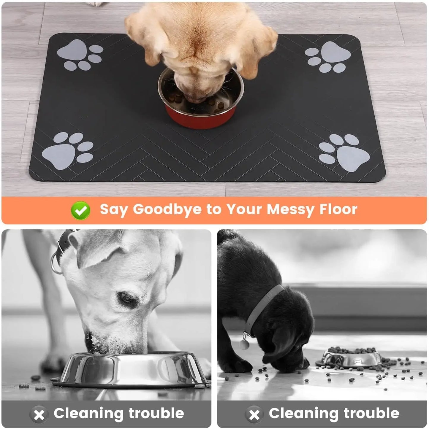 Absorbent Pet Feeding Mat: Quick-Dry Placemat for Food and Water Bowls, Waterproof Rubber Backing for Dogs and Cats