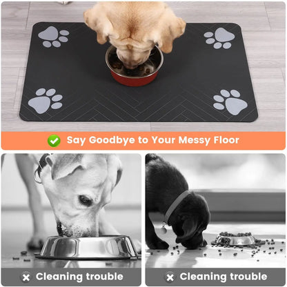 Absorbent Pet Feeding Mat: Quick-Dry Placemat for Food and Water Bowls, Waterproof Rubber Backing for Dogs and Cats