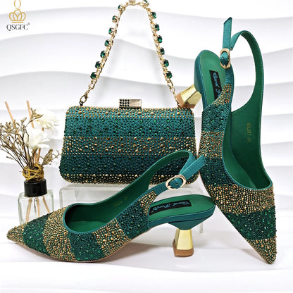 Italian Design Party Shoes with Matching Clutch Bag, Perfect for African Weddings and Women’s Heel Shoes and Bag Sets for Parties.