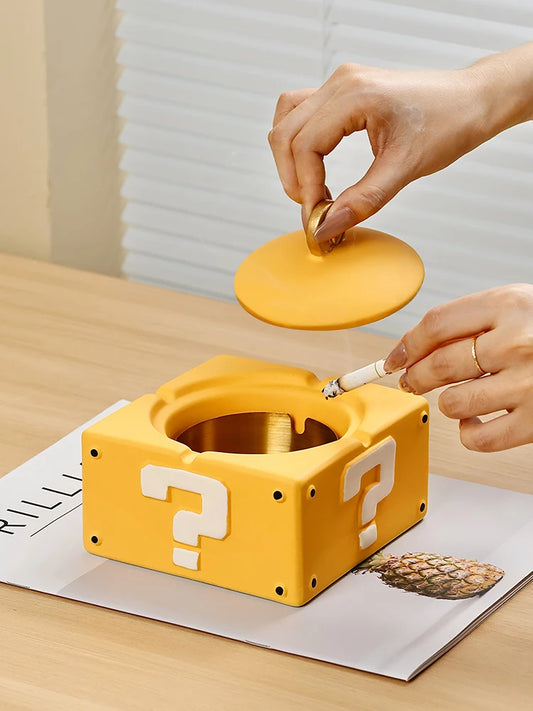 Mario Question Block Ceramic Ashtray with Lid – Creative Home & Office Decor