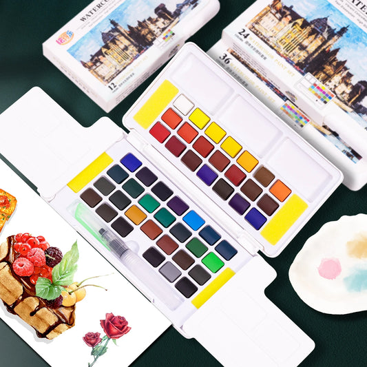 Watercolor Paint Set with Water Brush Pens --12/24/36/48 Colors