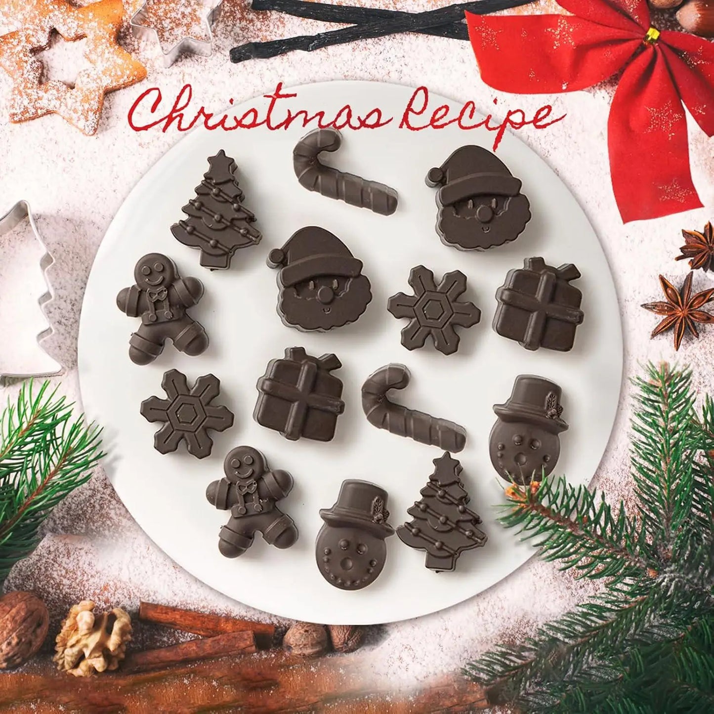 Christmas Silicone Baking Mold – Tree, Santa, Snowman & Gingerbread Shapes for Chocolate & Candy