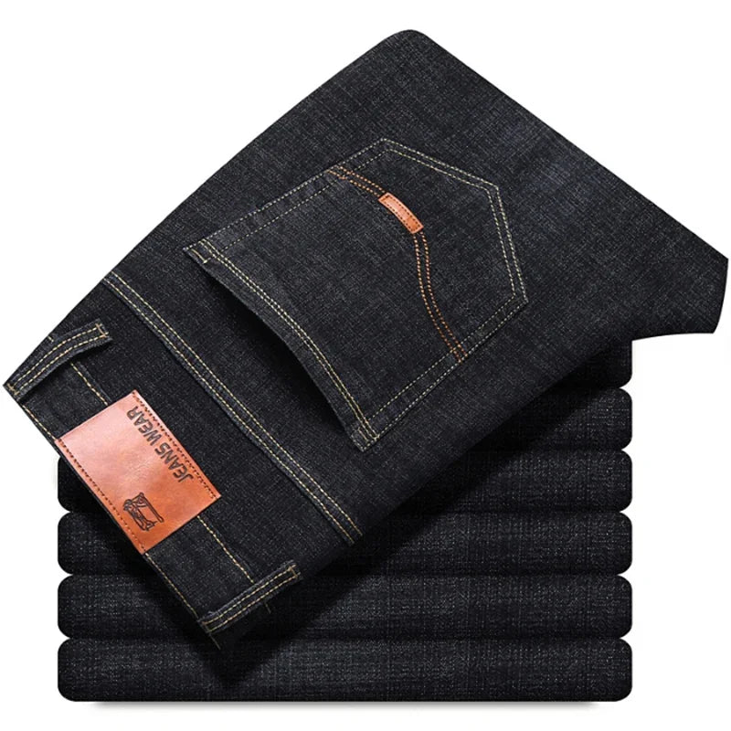 Men’s Straight Jeans (Stretch Slim Fit, Business Casual Denim Trousers)
