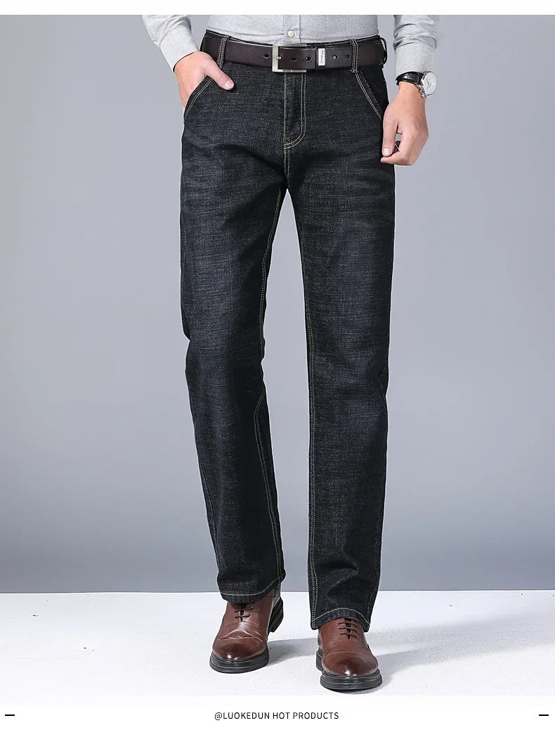 Men’s Straight Jeans (Stretch Slim Fit, Business Casual Denim Trousers)