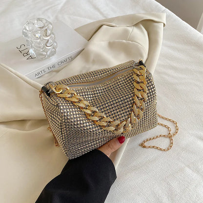 Women's Mini Crossbody Rhinestone Glitter Chain Bag (6.3*3.54) Inch