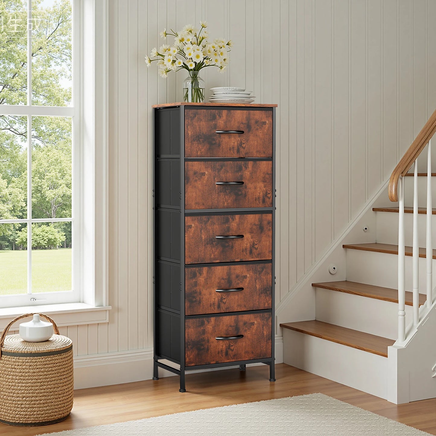 48" Bedroom Dresser with 5 Fabric Drawers
