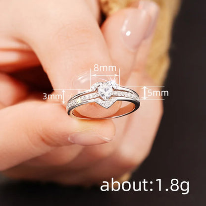Romantic Heart Shaped Women Ring Gold Color/Silver Color Jewelry with Shiny CZ