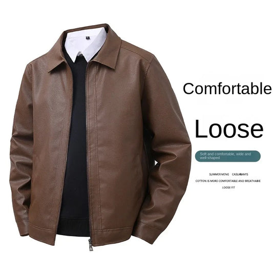 Men’s Slim Fit Leather‑Look Jacket – Spring Lapel Casual Windbreaker