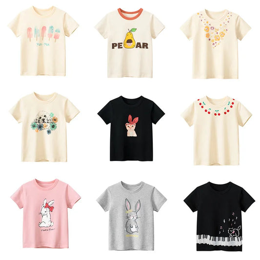 Short Sleeve Children Girl T-shirts Printed 2-8 Years Cotton Toddler Girl Tops Kids Baby Girl Tees Clothes