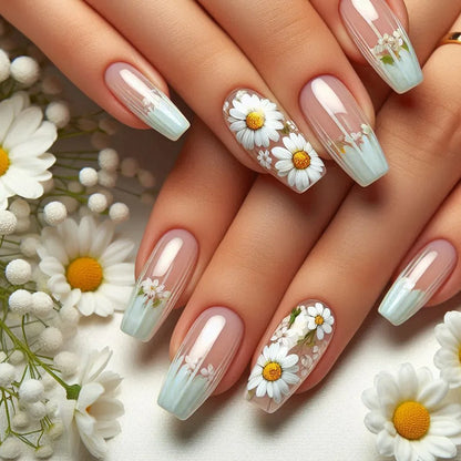 24pcs Gold Stripe Press‑On Nails – Long Square Full Cover Tips