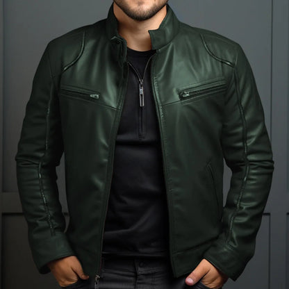 Men's Biker Leather Jacket Stand-up Collar Punk Leather Jacket Men