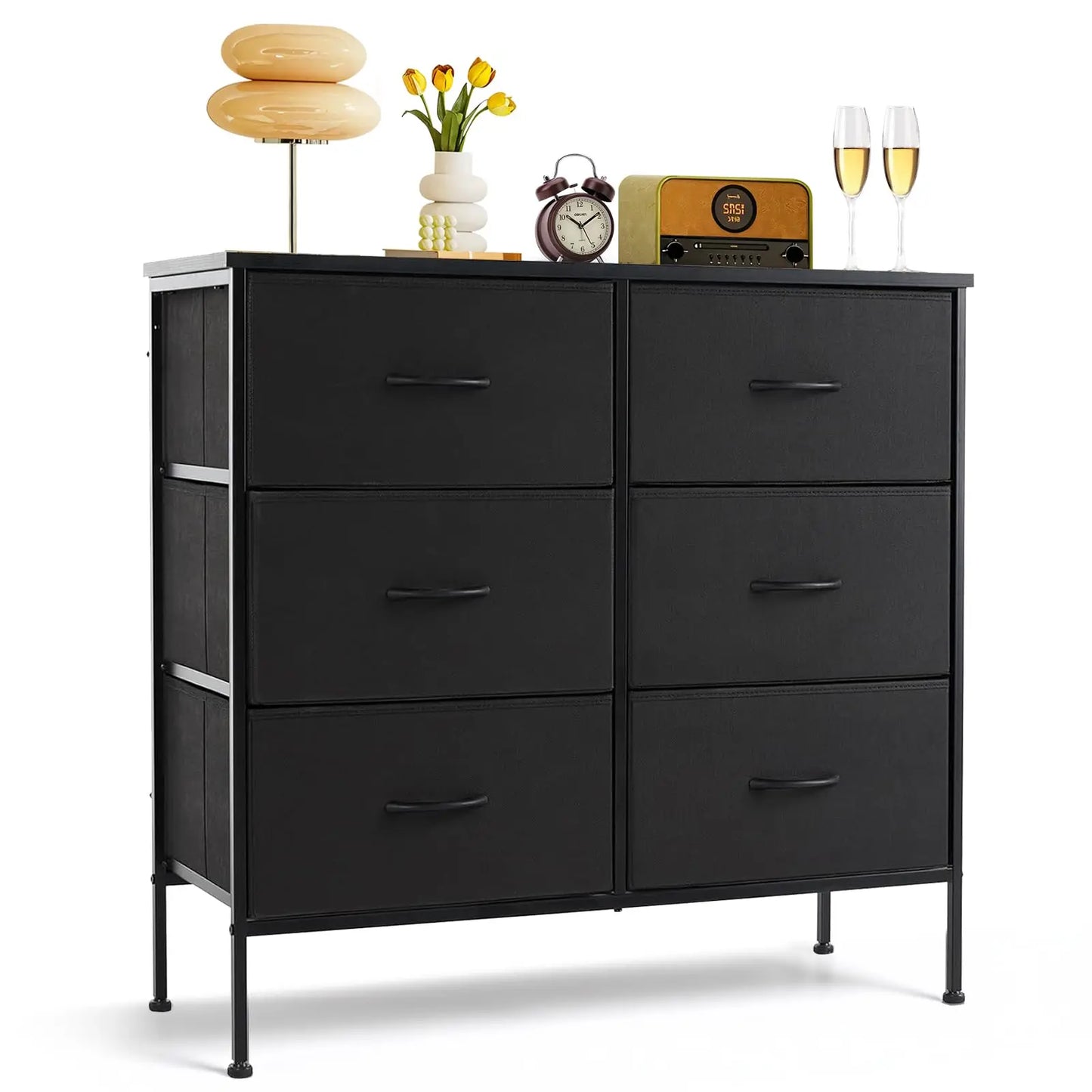 9‑Drawer Tall Bedroom Dresser with Wooden Top & Fabric Bins