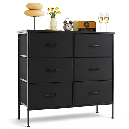 9‑Drawer Tall Bedroom Dresser with Wooden Top & Fabric Bins
