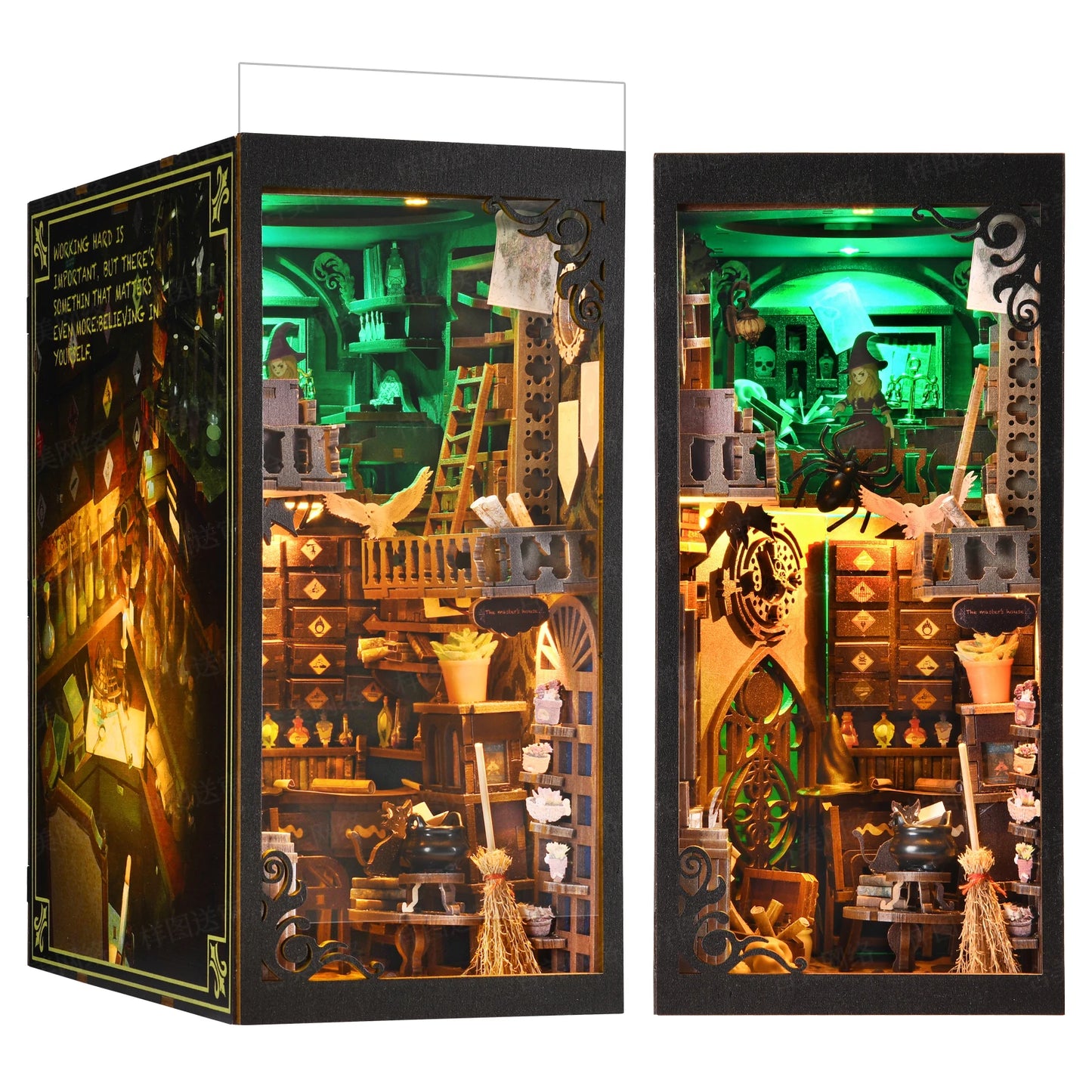 Book Nook Kit Wizard Miniatures DIY Wooden Puzzle Bookshelf Insert Decor Dollhouse Model Bookend Building Home Decoration Gifts