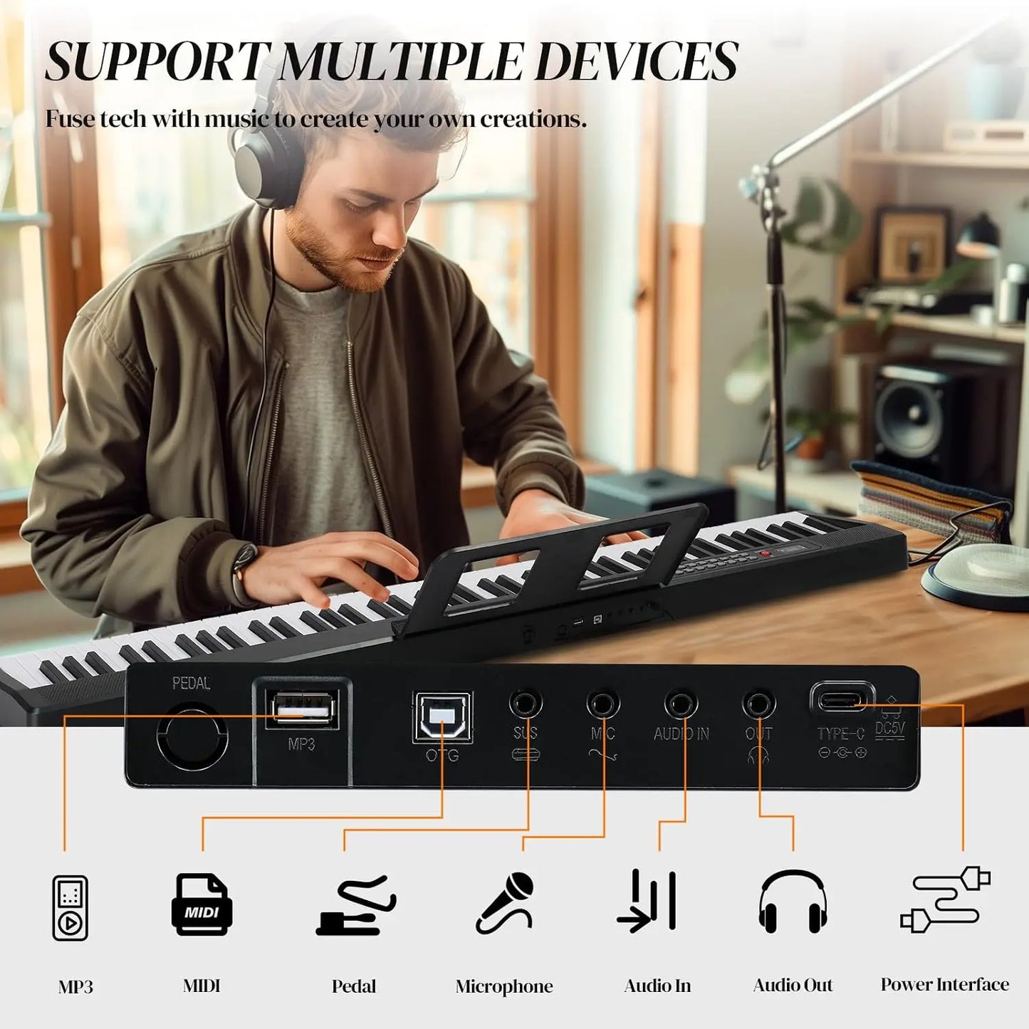88‑Key Foldable Semi‑Weighted Digital Piano Set (Dual Bluetooth Mode)