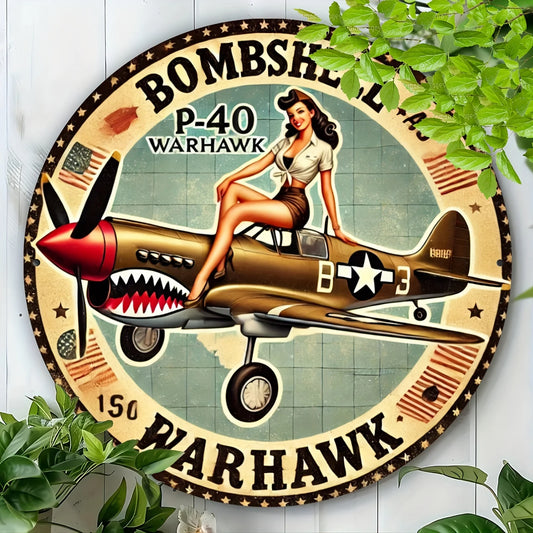Vintage PinUp Girl 8x8" Round Aluminum Wall Art - Durable Metal Sign for Home, Office Decor | Perfect Gift for Living Room, Bar,