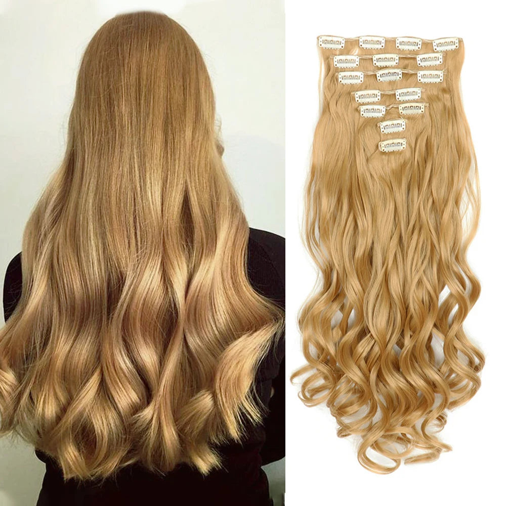 Clip In Hair Extensions 7 PCS Full Head 22-Inch-Long Curly Wavy Synthetic Hair Pieces