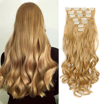 Clip In Hair Extensions 7 PCS Full Head 22-Inch-Long Curly Wavy Synthetic Hair Pieces