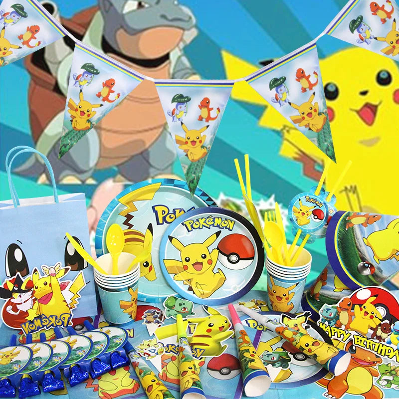 Pikachu Birthday Party Decoration Set (Backdrop · Balloons · Tableware · Kids Party Kit)