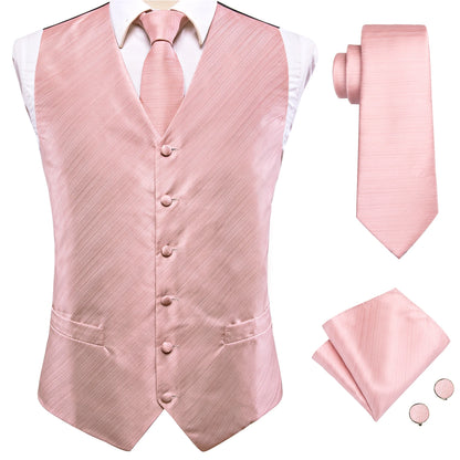 Hi-Tie 20 Color Silk Men's Vests Tie Slim Sleeveless Jacket Hanky Cufflink Waistcoat 4PC Suit