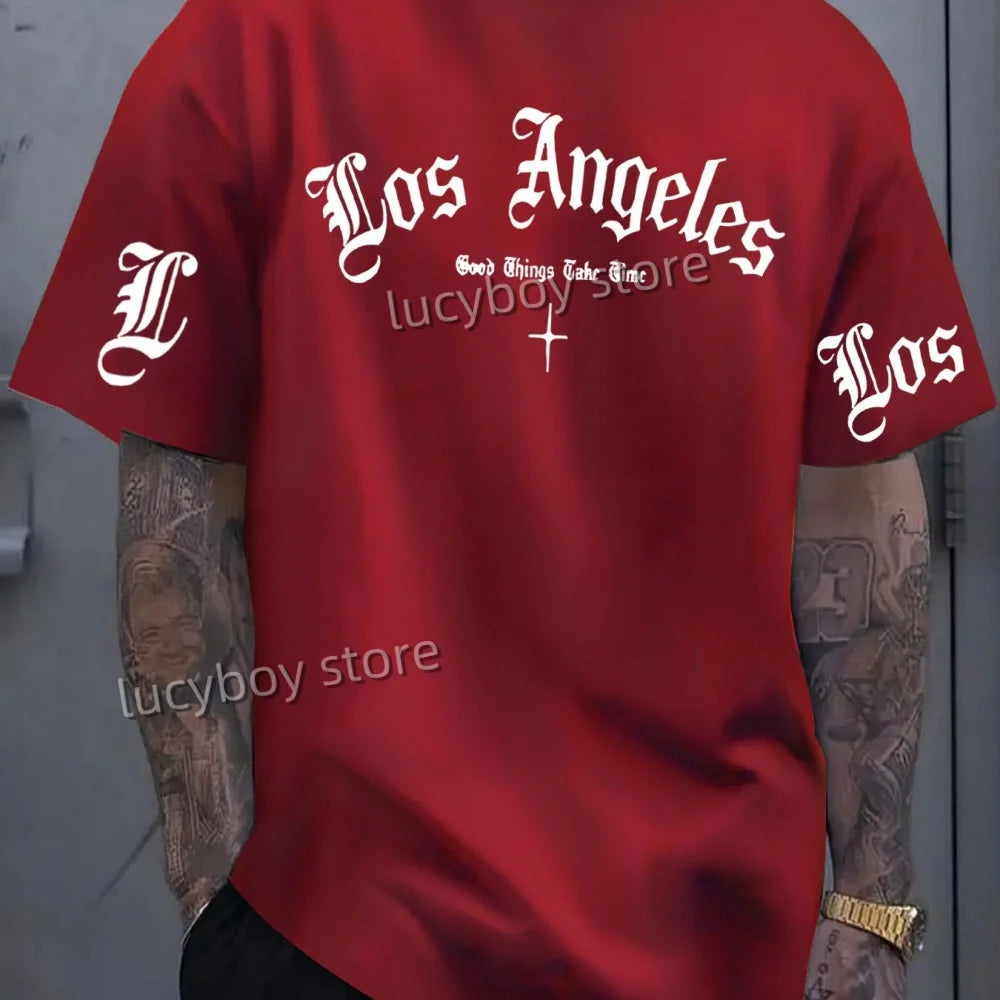 LOS ANGELES  Print Mens  Jersey T-shirt Short Sleeve PLUS size round neck