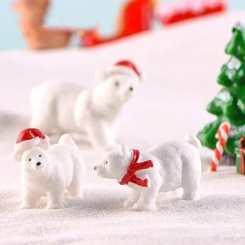 3pcs Bear Christmas Miniature Decorations Polar Bear Micro-Landscape Ornaments Christmas Desktop Decoration Christmas Present