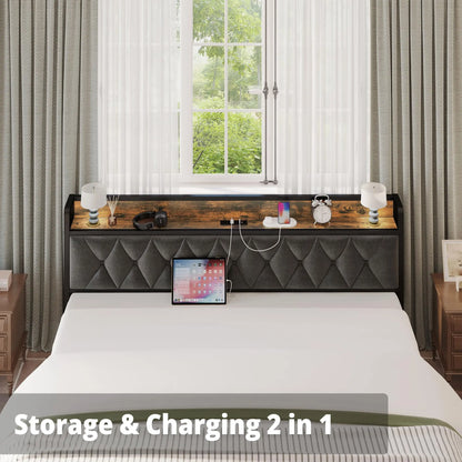 ANCTOR Twin/TwinXL/Full/Queen/King/CaliforniaKing Bed Frames, Storage Headboard with Outlets, No Noise, No Box Springs Needed