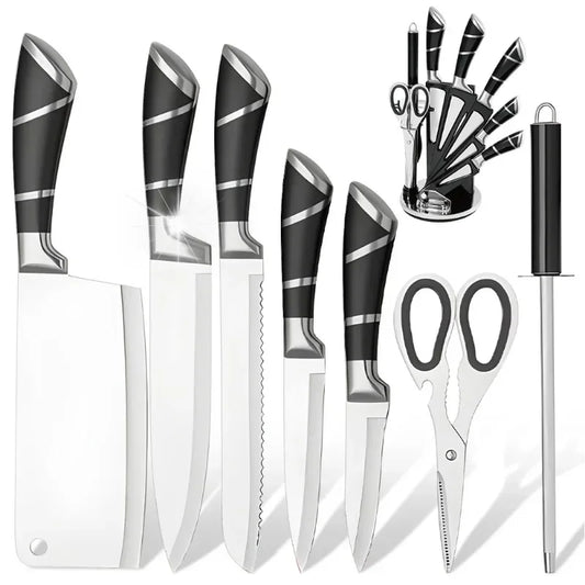 9‑Piece Stainless Steel Kitchen Knife Set – Sharp Non‑Stick Coated Chef Knives with Sharpener