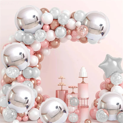 5/10pcs 4D Foil Sphere Balloons, Large Round Rose Gold Silver Plated Mylar Balloons for Birthday Party Decorations, 22 in