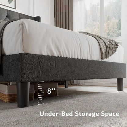 iPormis ull Size Platorm Bed e with Button Tuted board, Upholstered Bed e with Solid Wooden Slats, 8" Underbed Space, No Box Spr