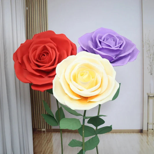 40-60CM Artificial Rose Head Wedding Decoration Large Event Decoration Shopping Mall Window Photography Props 3D PE Flowers